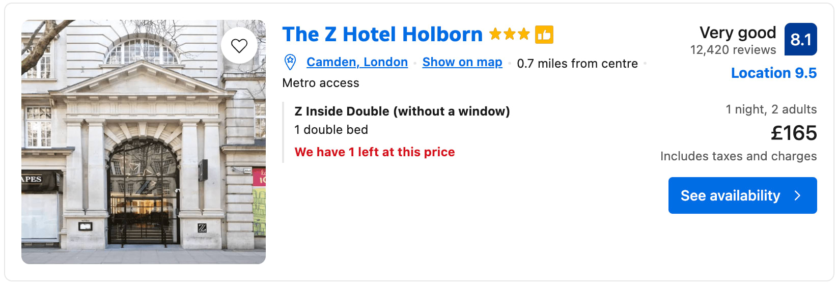 Booking.com using Endpoints to create scarcity