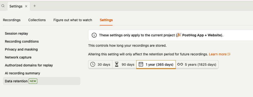 Configure data retention settings for your recordings