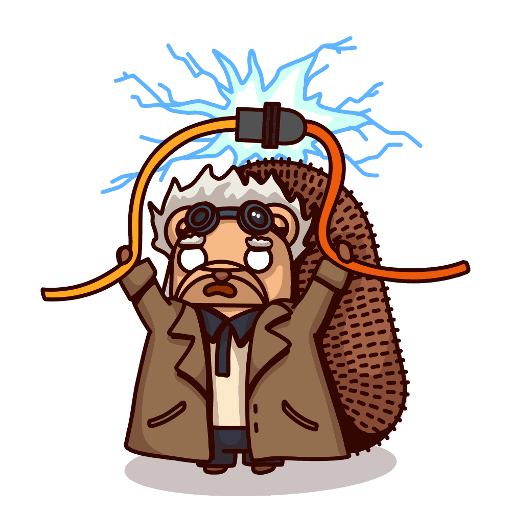 Doc Brown hoggie connecting the cable at the moment the lightning strikes