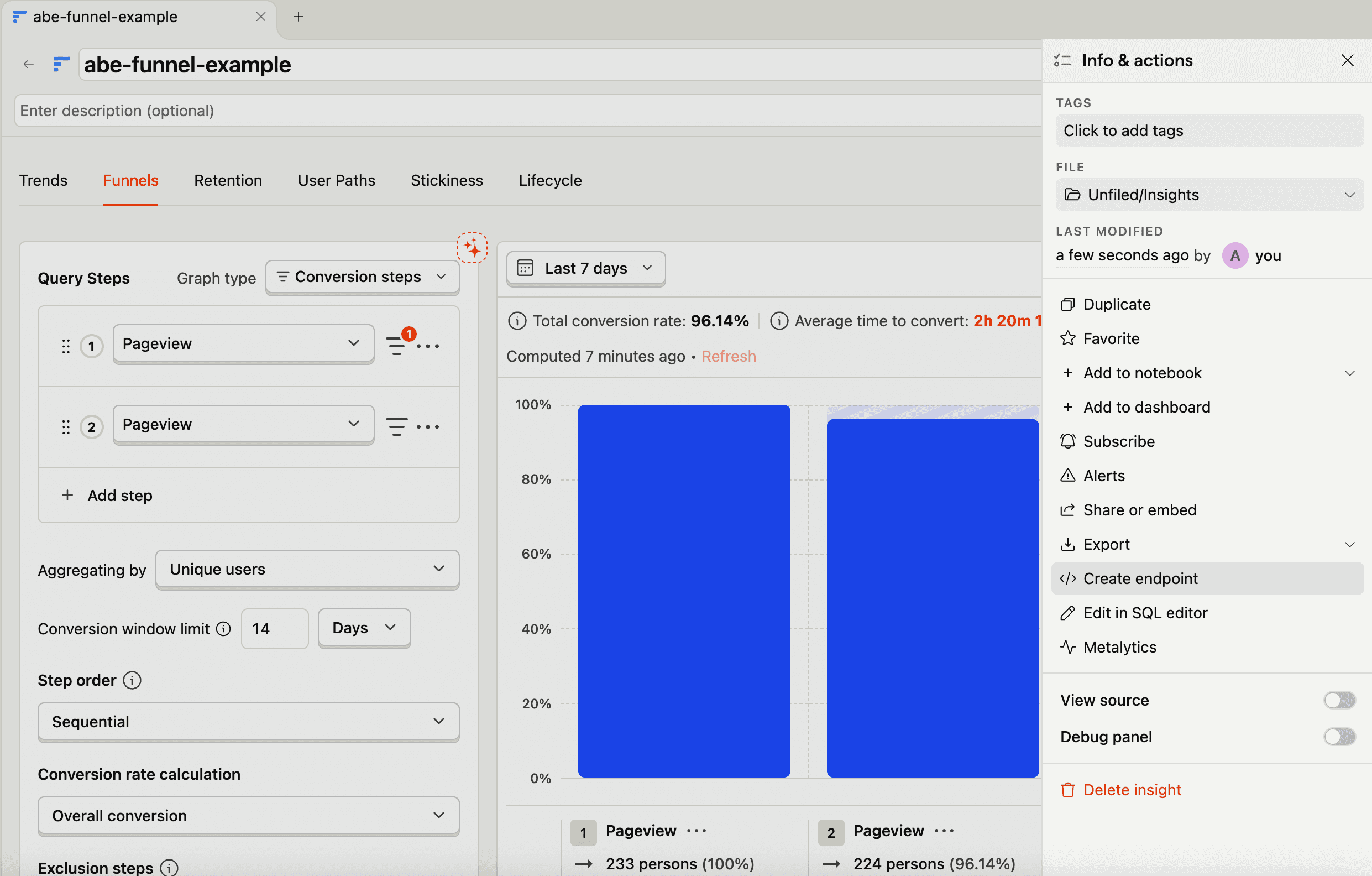 Creating an endpoint from an insight
