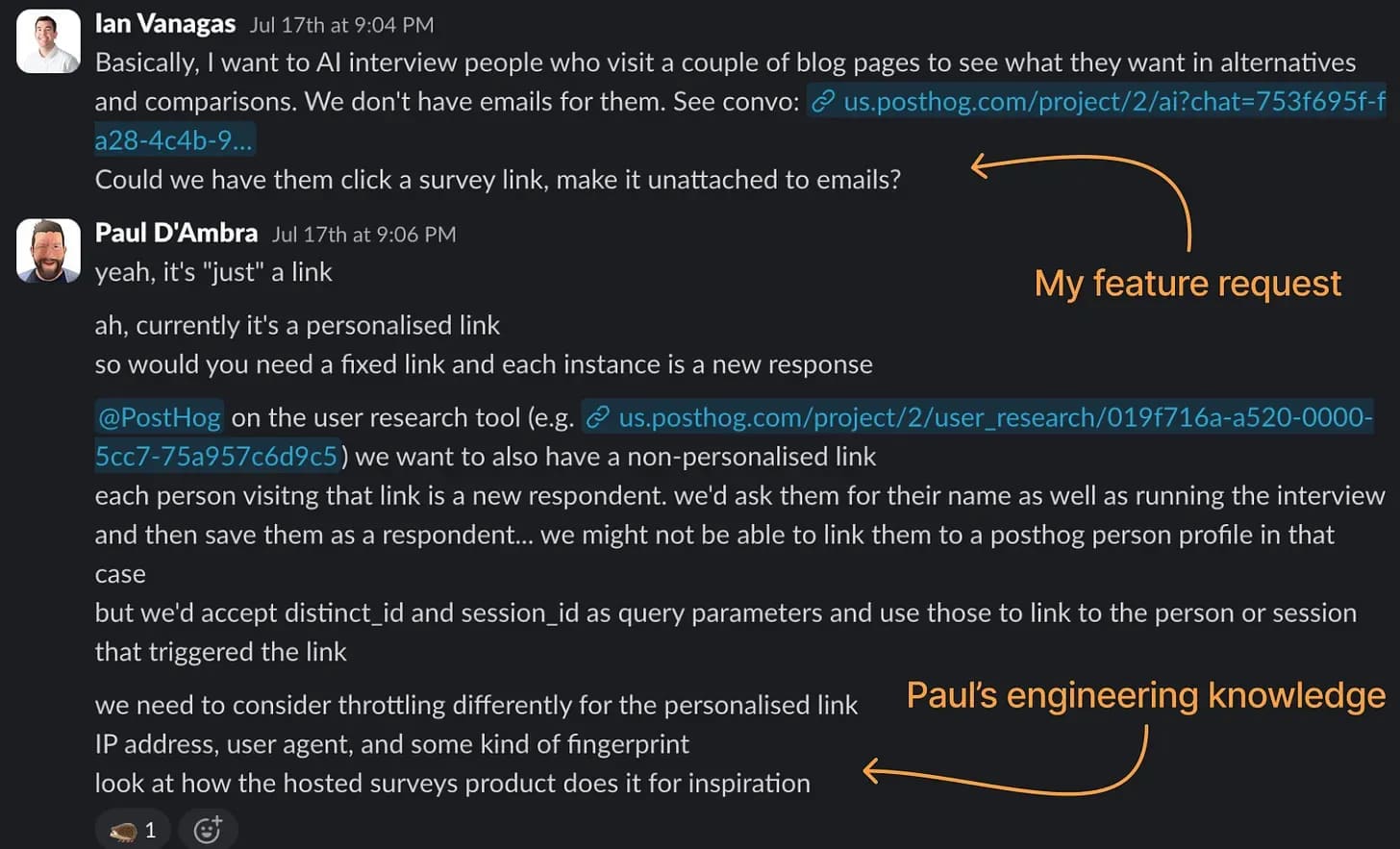 Slack conversation feature request