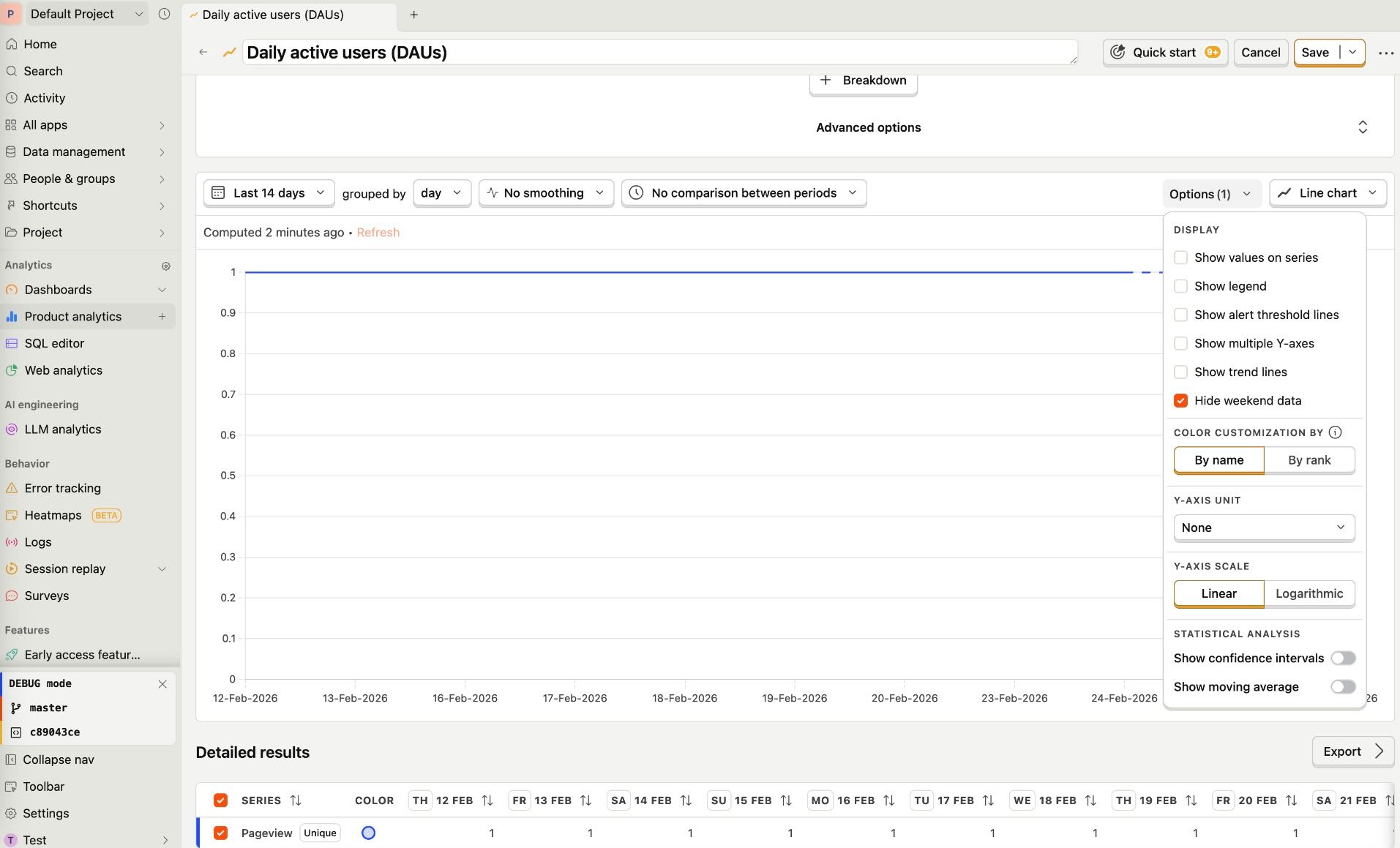 Hide weekend data checkbox