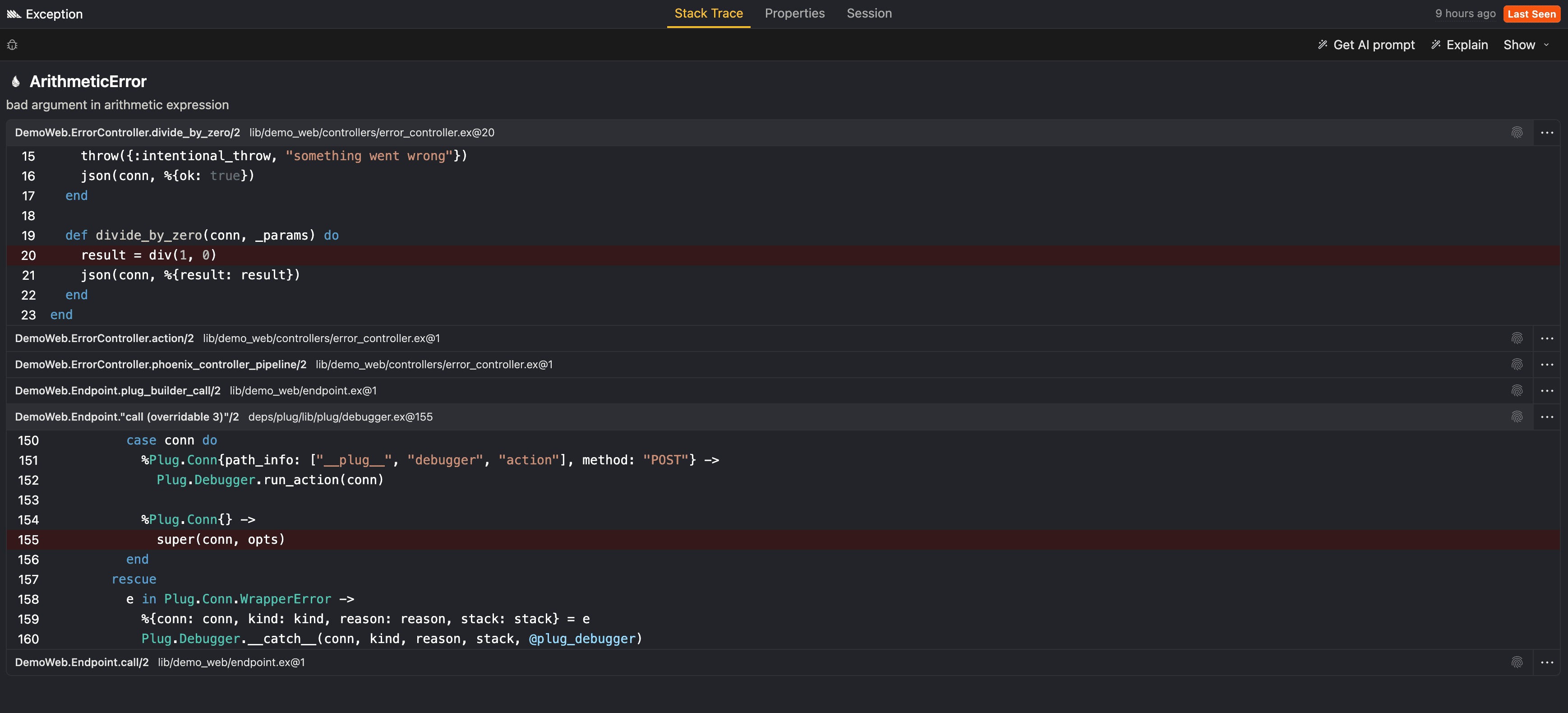 Source code context in Elixir error