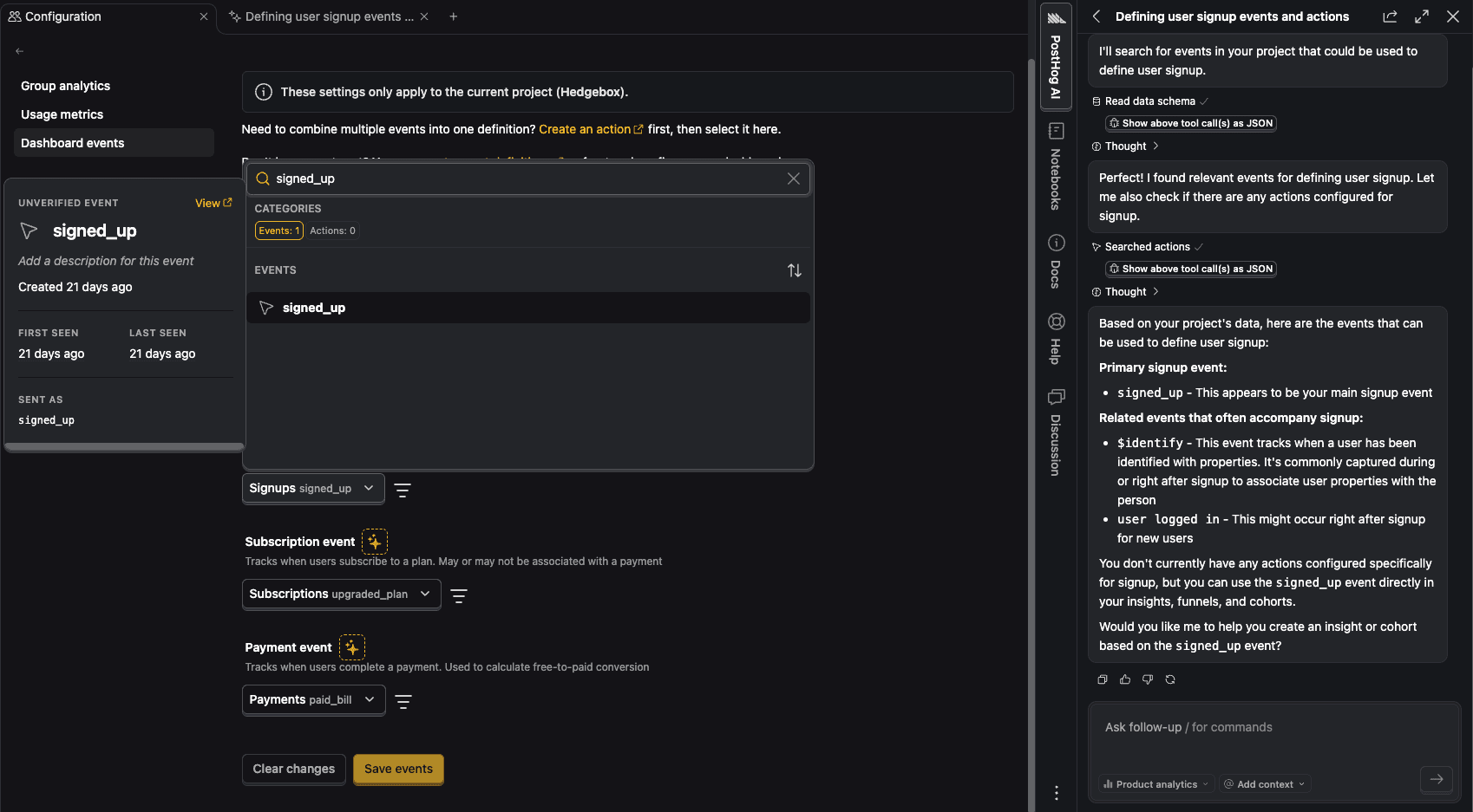 Use chat event suggestion
