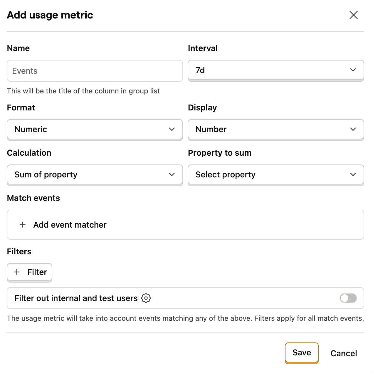 Usage metrics creation form