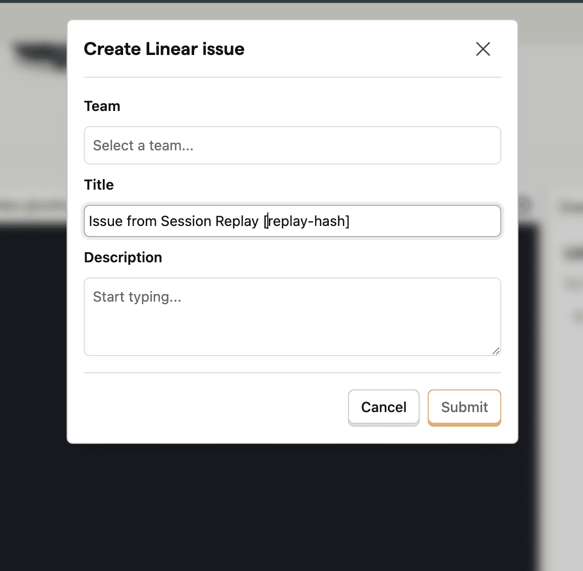 Creating an issue from a session replay