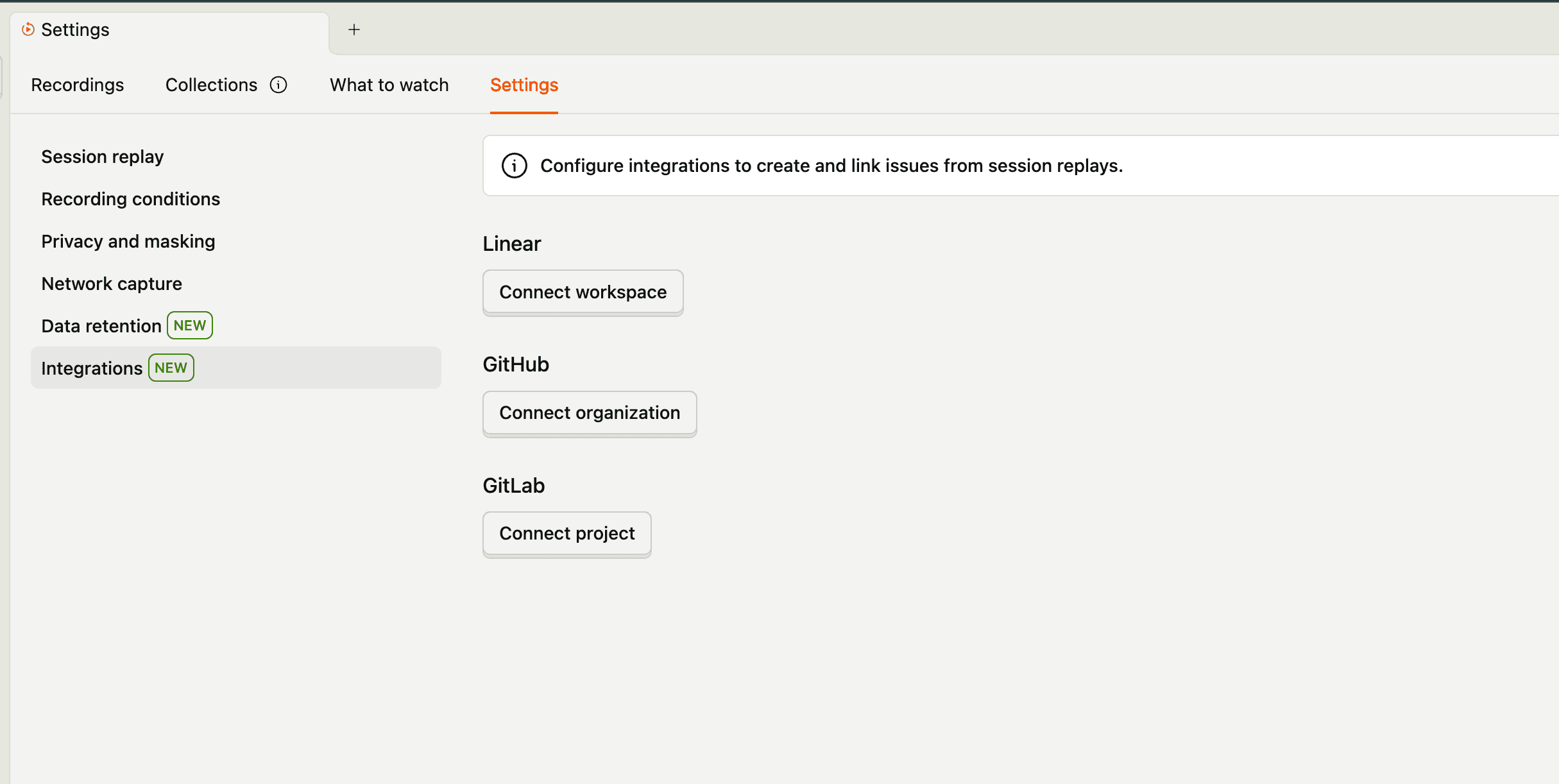 Integrations settings in PostHog