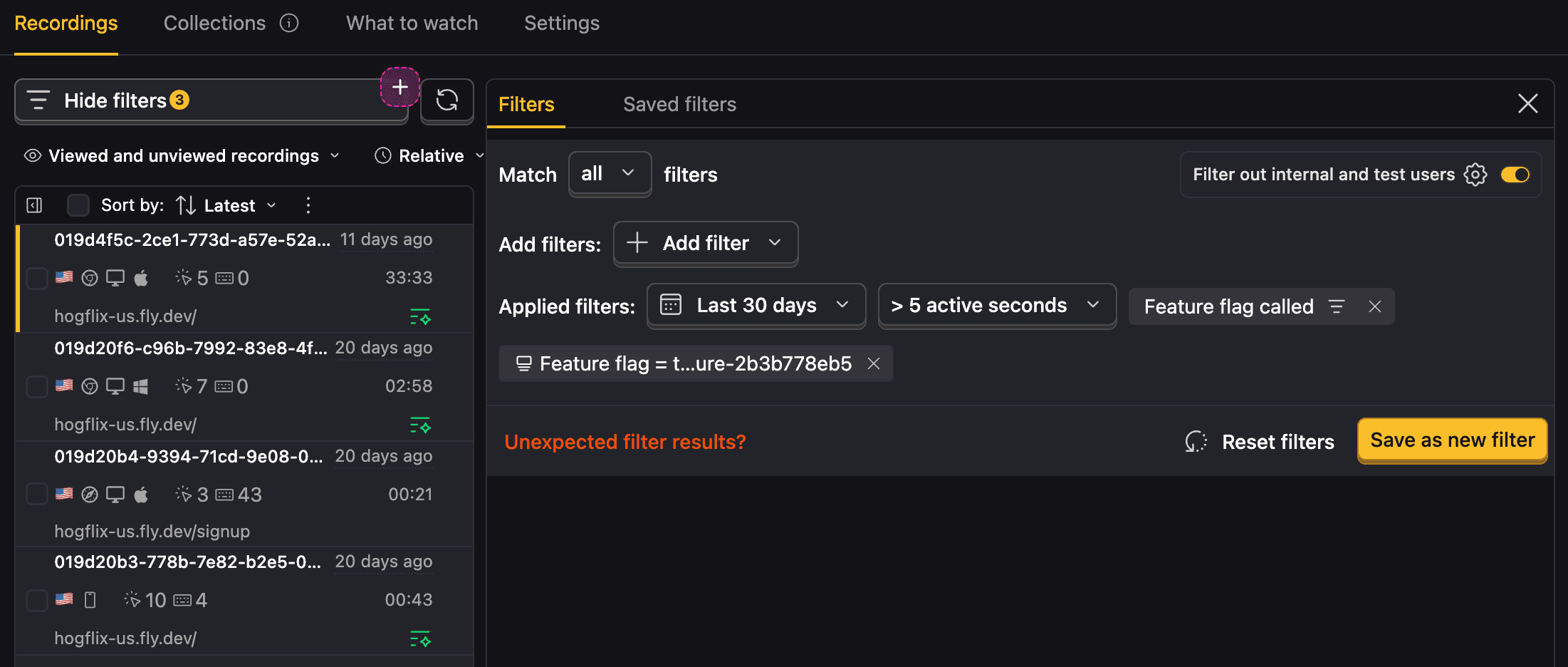Session replay activity panel