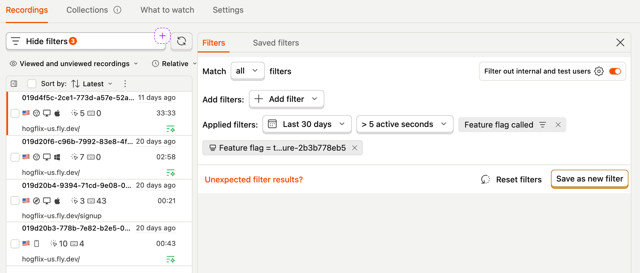 Session replay activity panel
