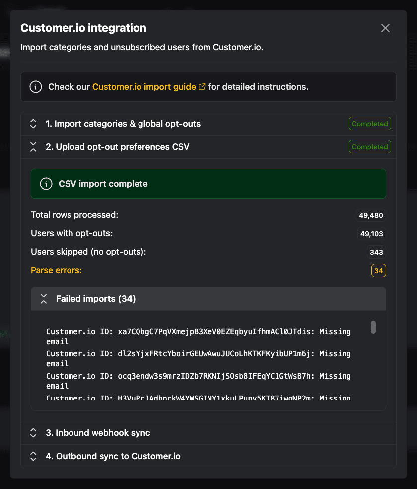 CSV import complete