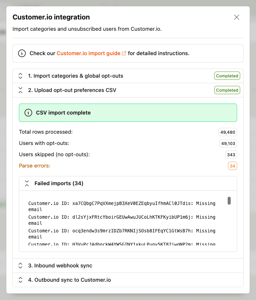 CSV import complete