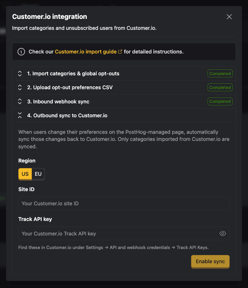 Outbound sync configuration in PostHog
