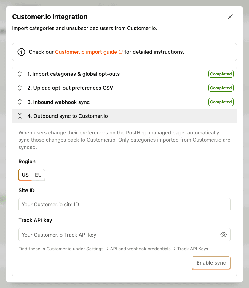 Outbound sync configuration in PostHog
