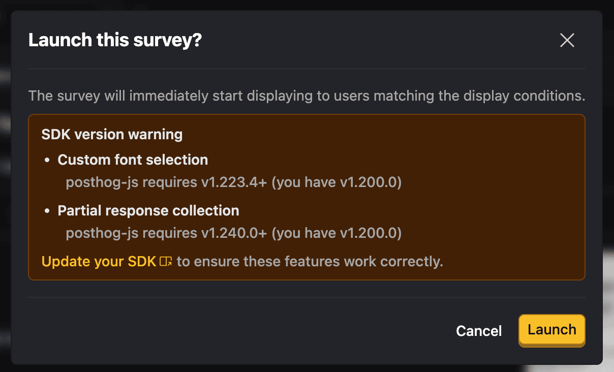 Survey SDK warning