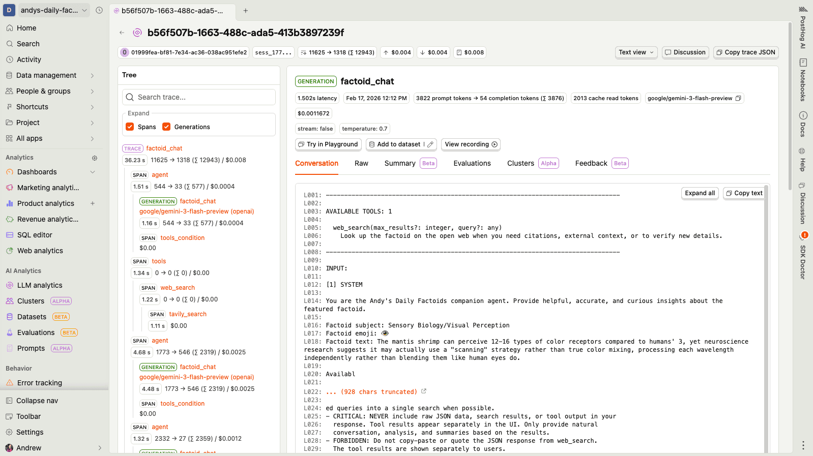 Text representation view in PostHog