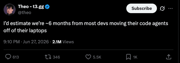 Theo cloud agents tweet