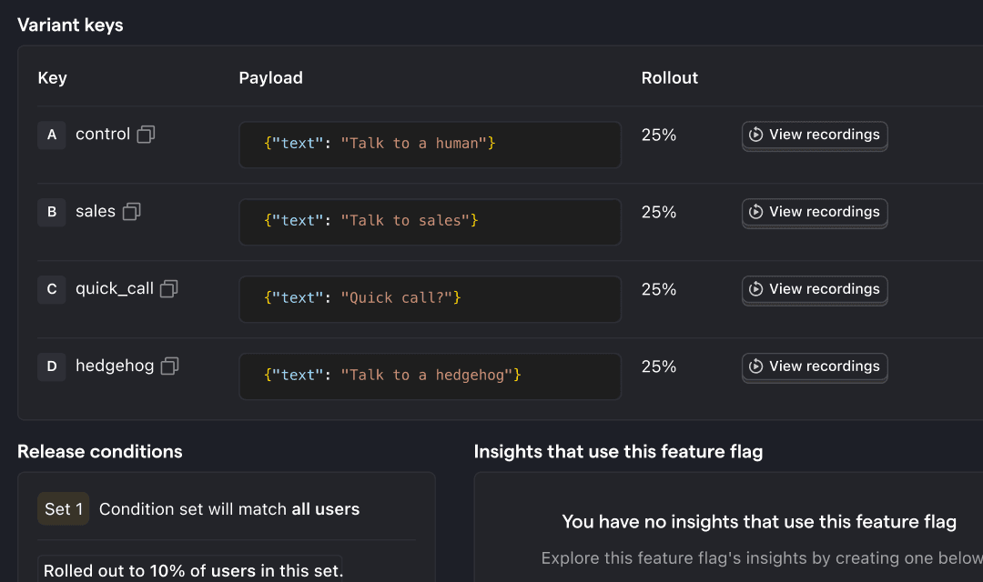 Feature flags screenshot