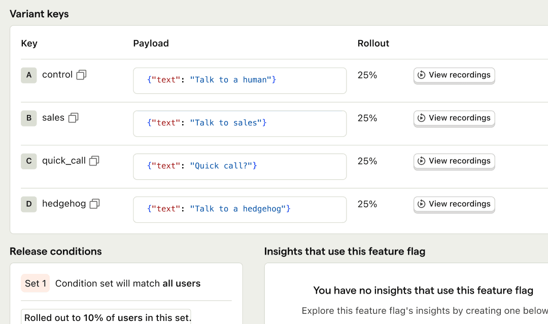 Feature flags screenshot