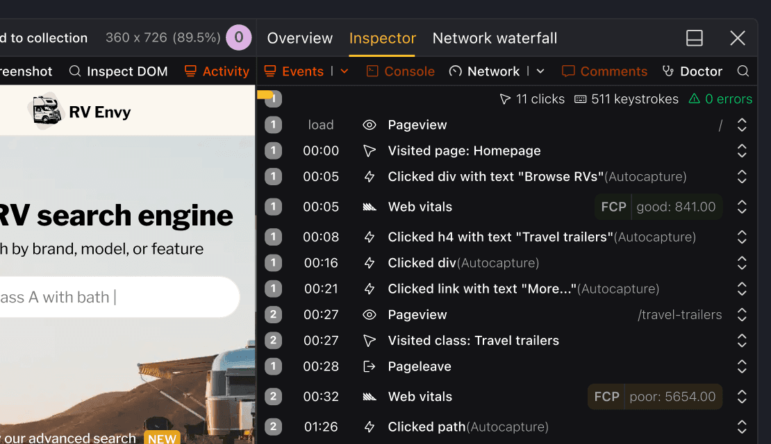 Session replay screenshot