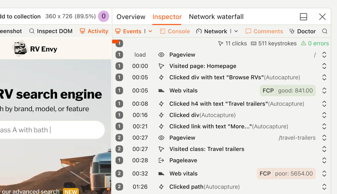 Session replay screenshot