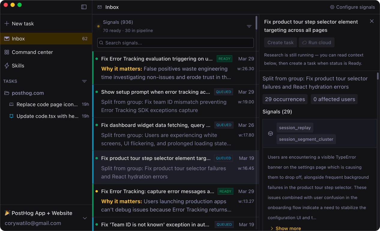 PostHog Code screenshot