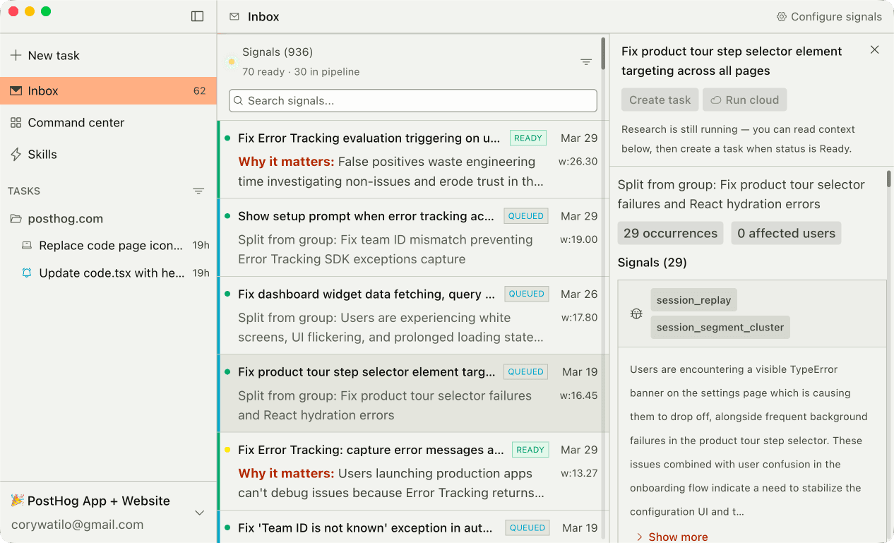 PostHog Code screenshot