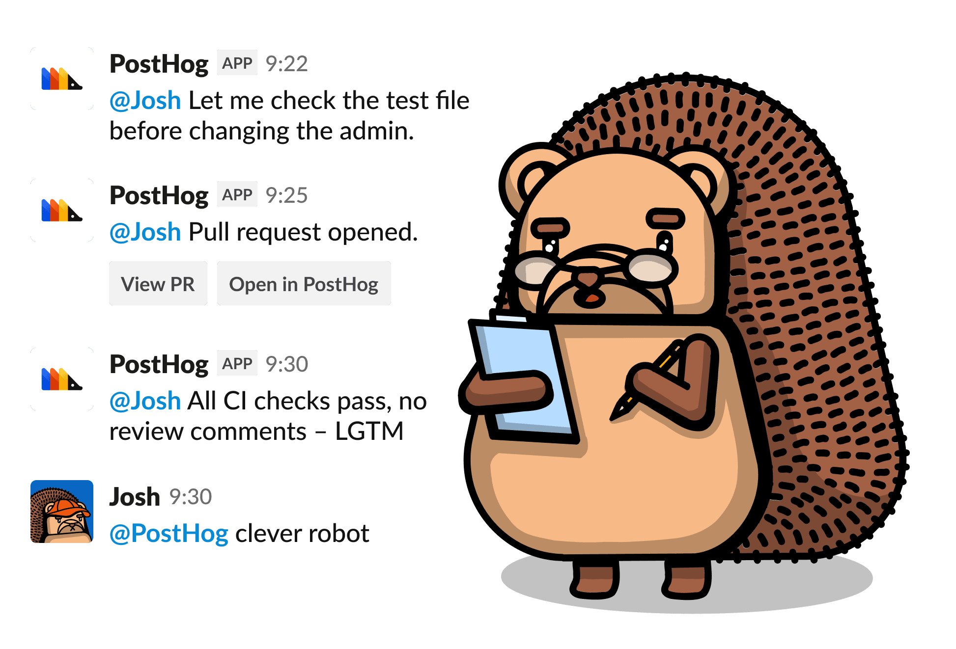 @PostHog working through CI checks on a draft PR in a Slack thread
