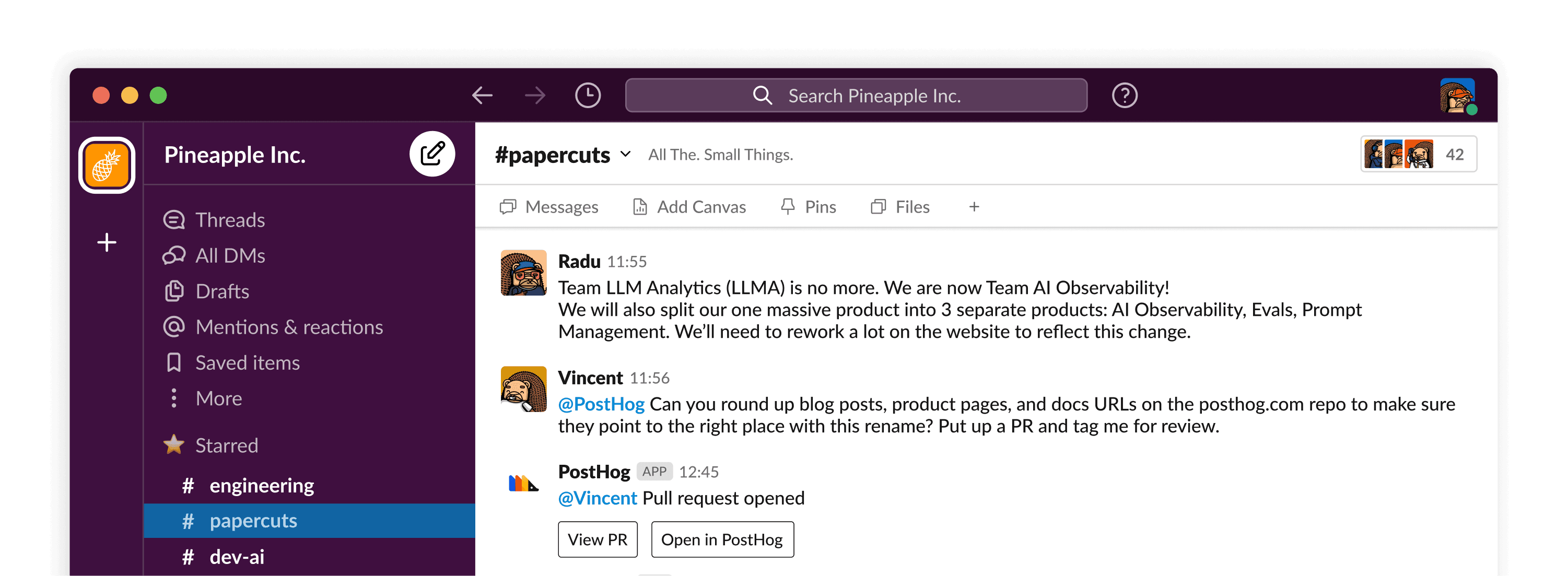 PostHog Slack app screenshot