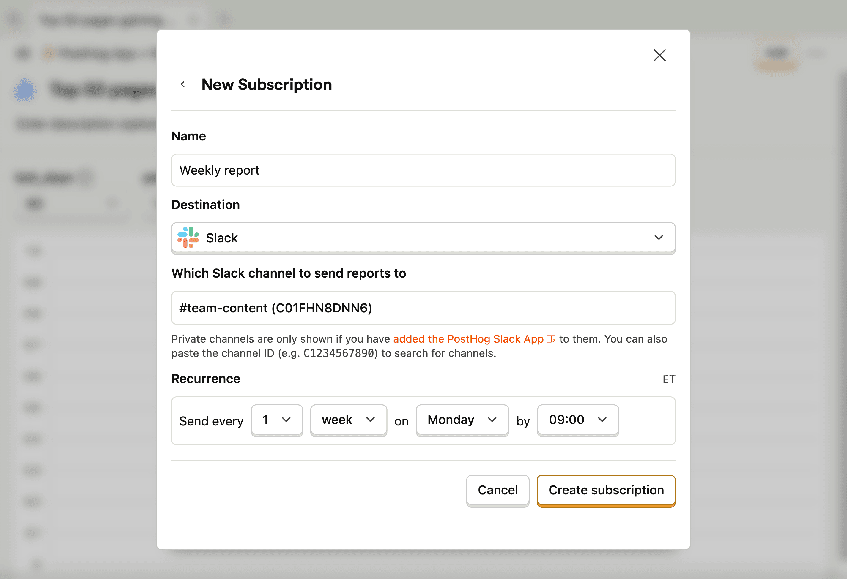 Slack channel selection