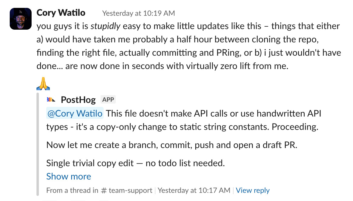 Cory Watilo reacts to @PostHog