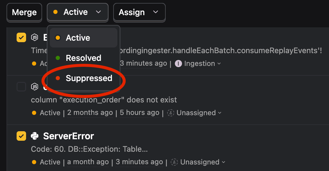 Issue suppression status