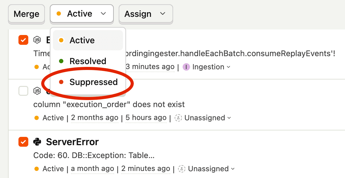Issue suppression status