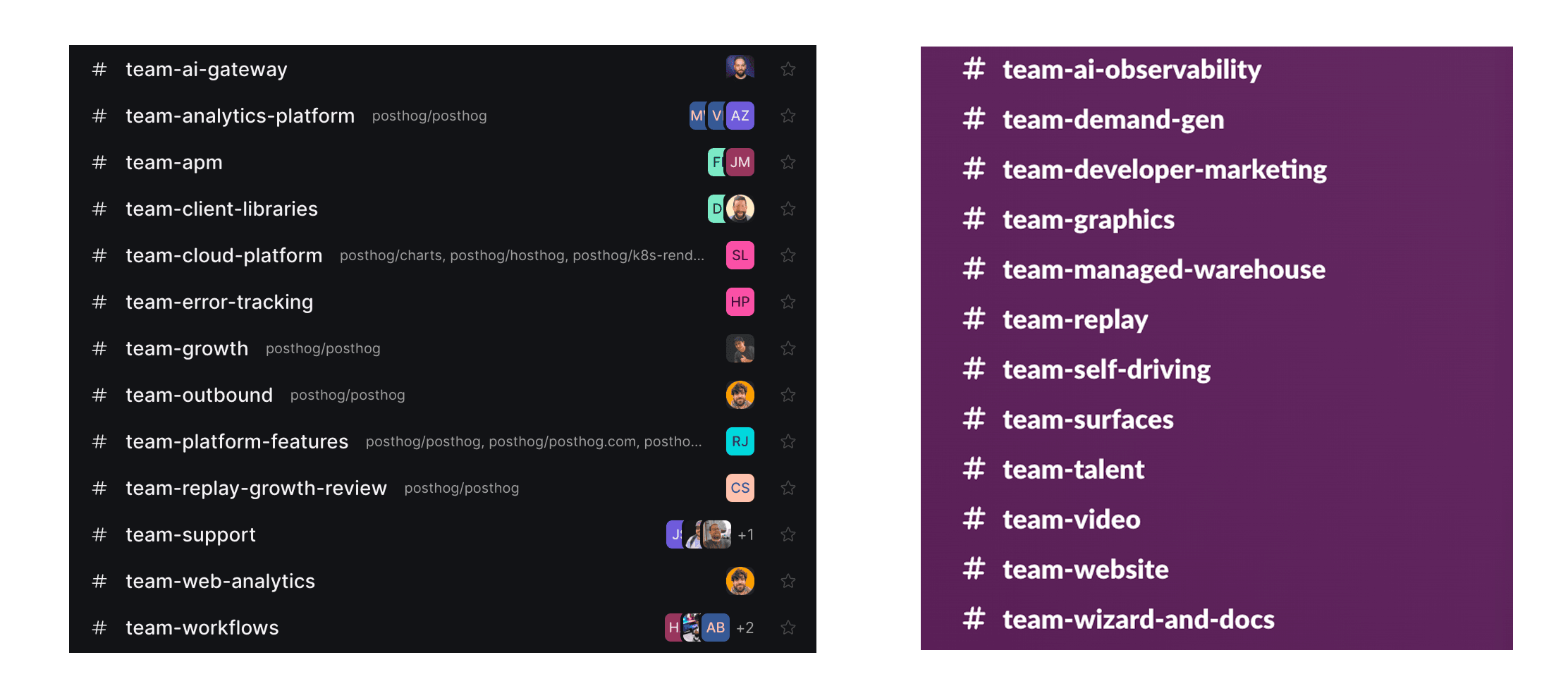 Team Spaces in PostHog Desktop next to team channels in Slack