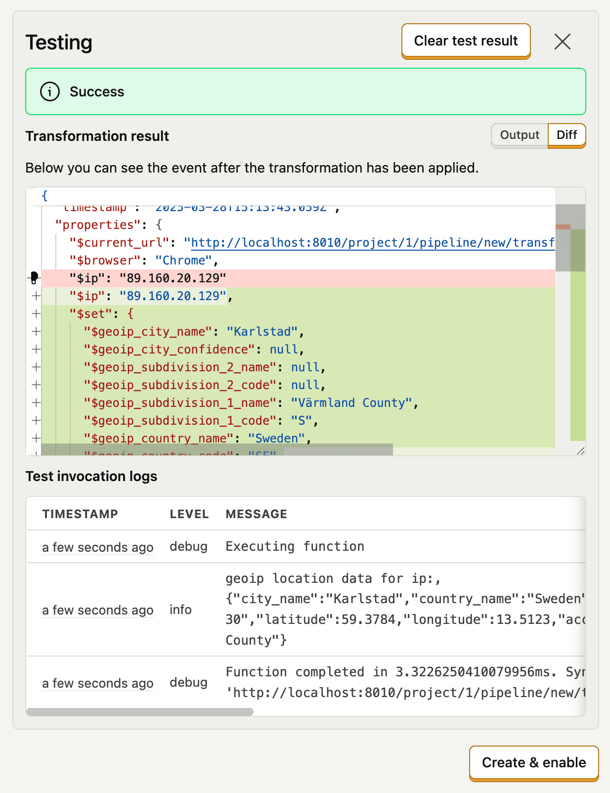 Transformation testing UI