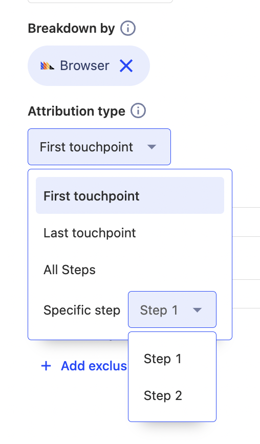 the attribution touchpoint selection menu
