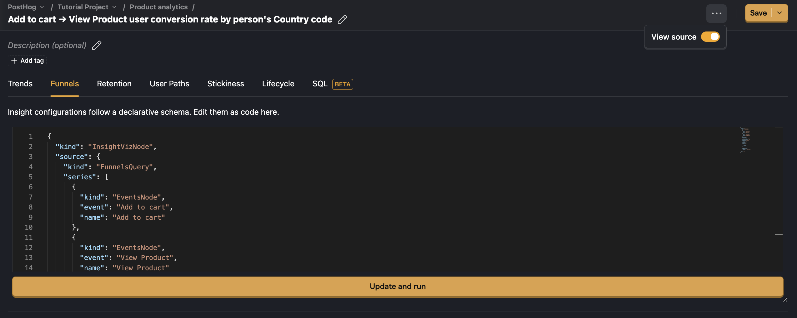 View insight configuration source