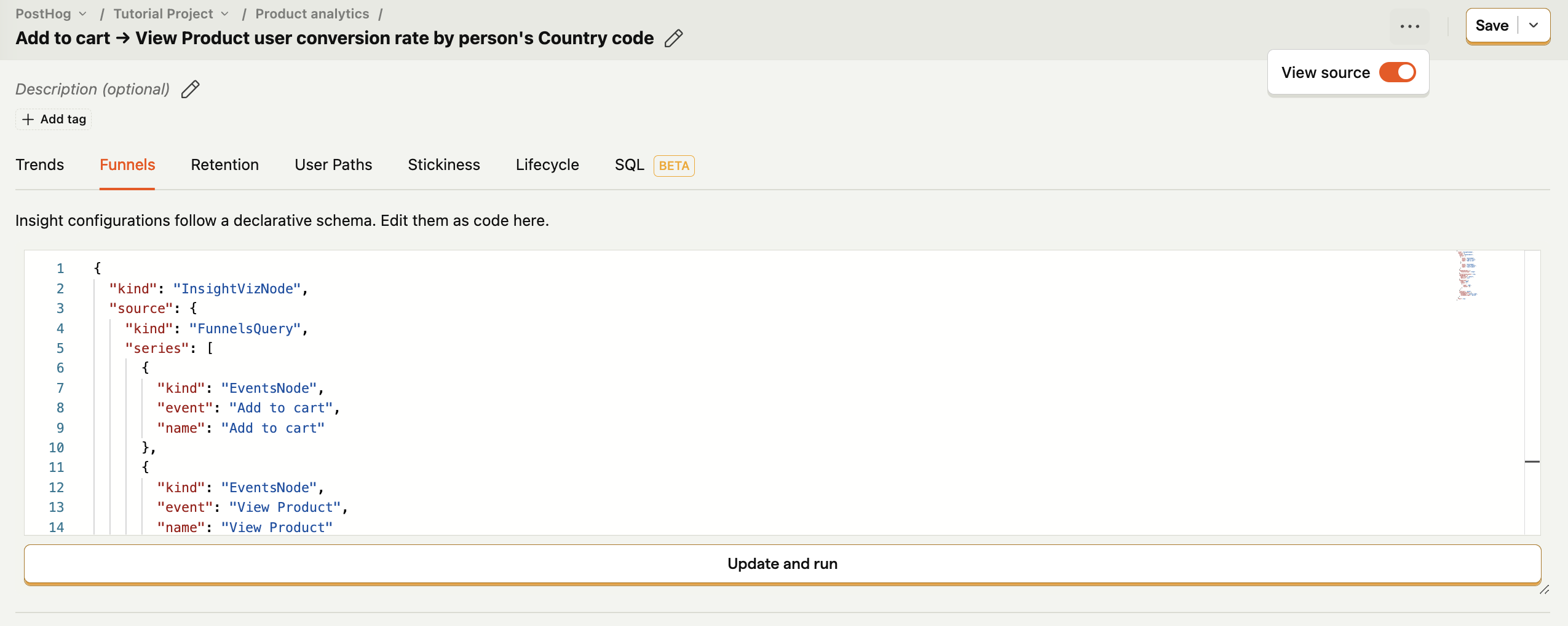 View insight configuration source