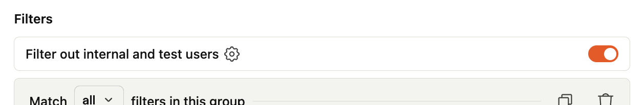 Filtering internal and test users turned on