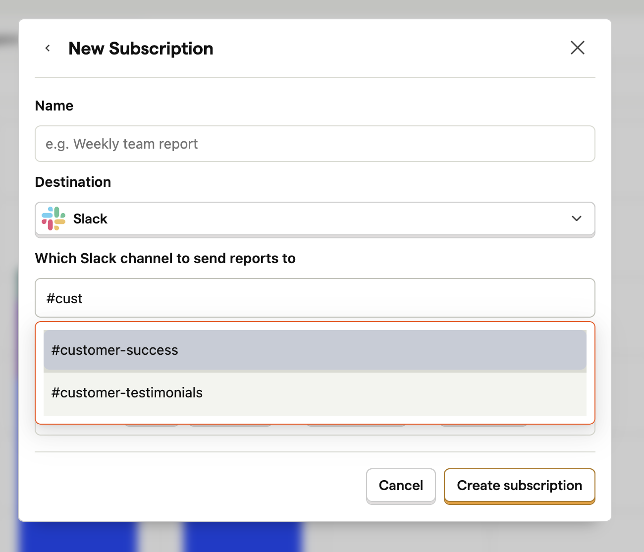 Slack channel selection