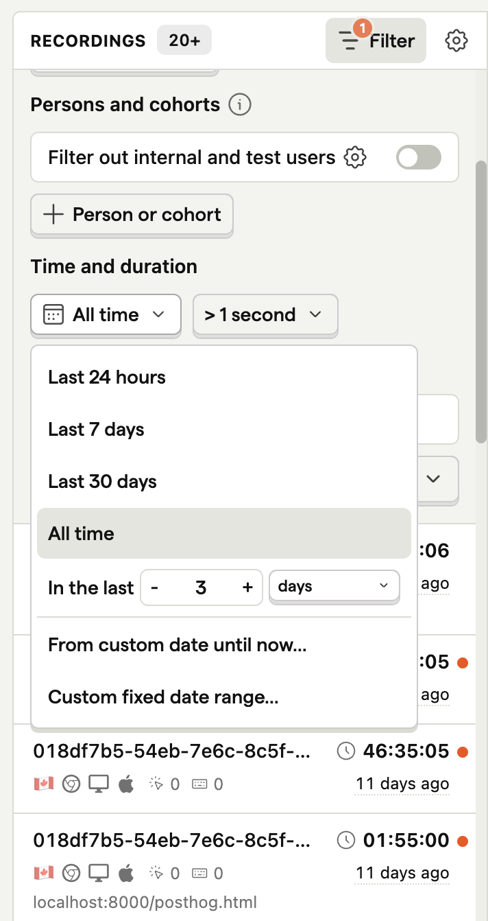 Filter recording by time