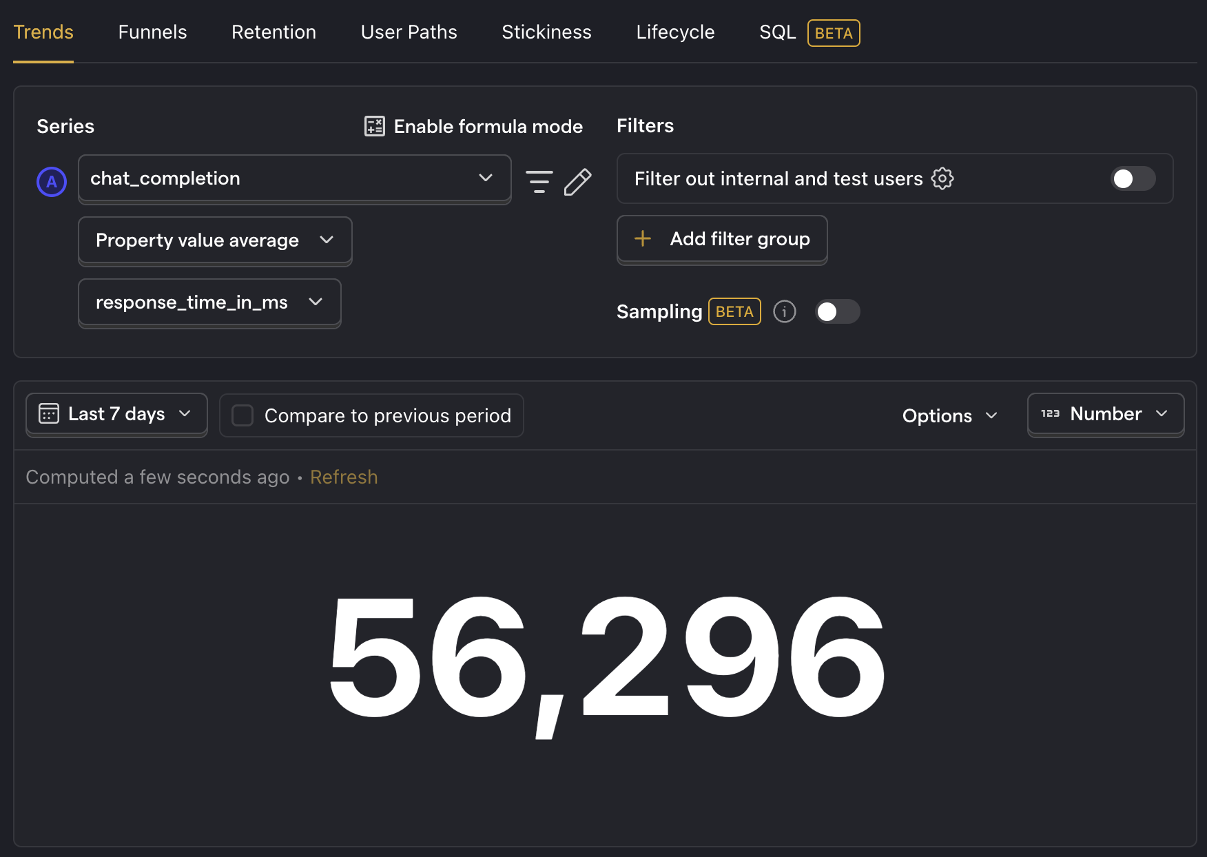 Average API response time in PostHog