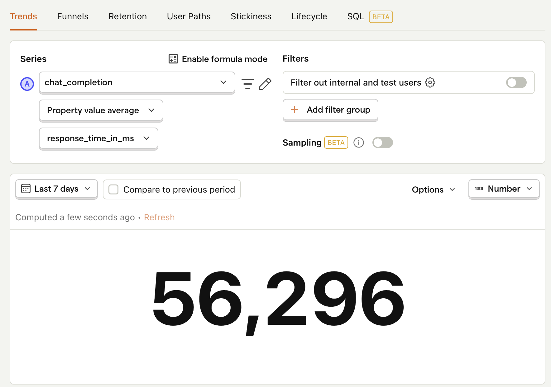 Average API response time in PostHog