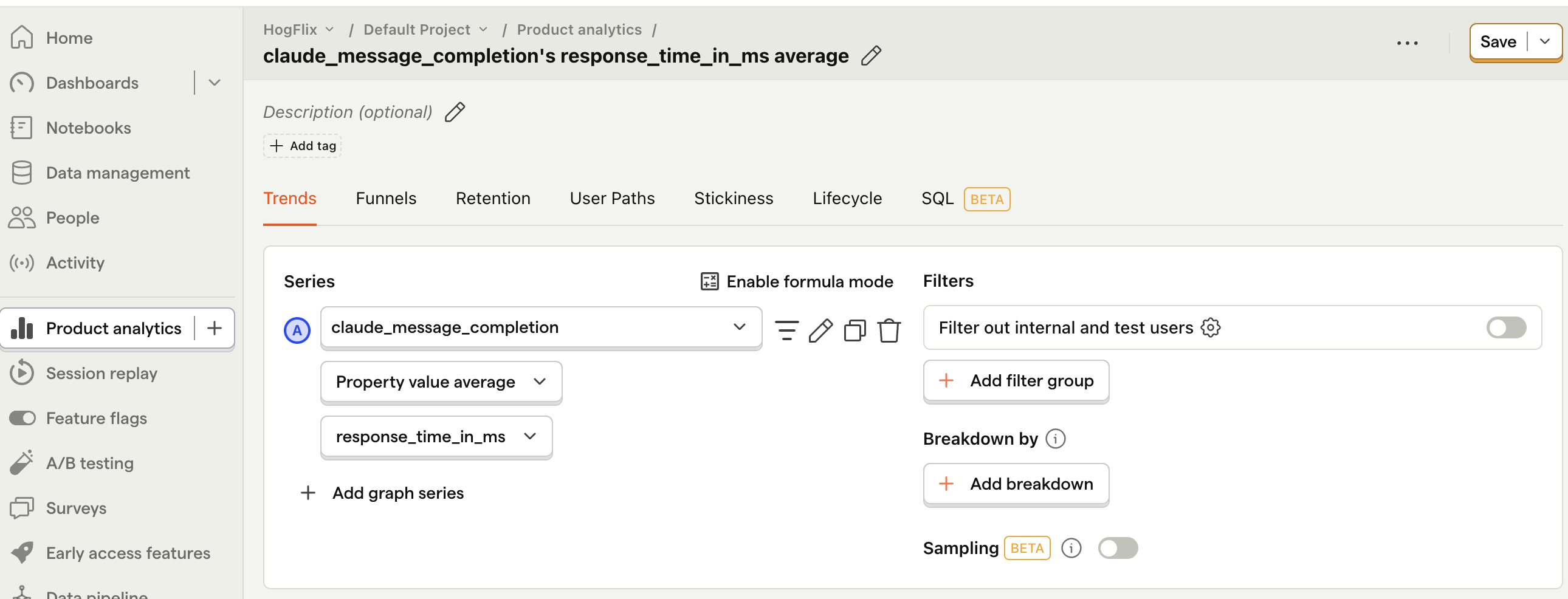 Average API response time in PostHog