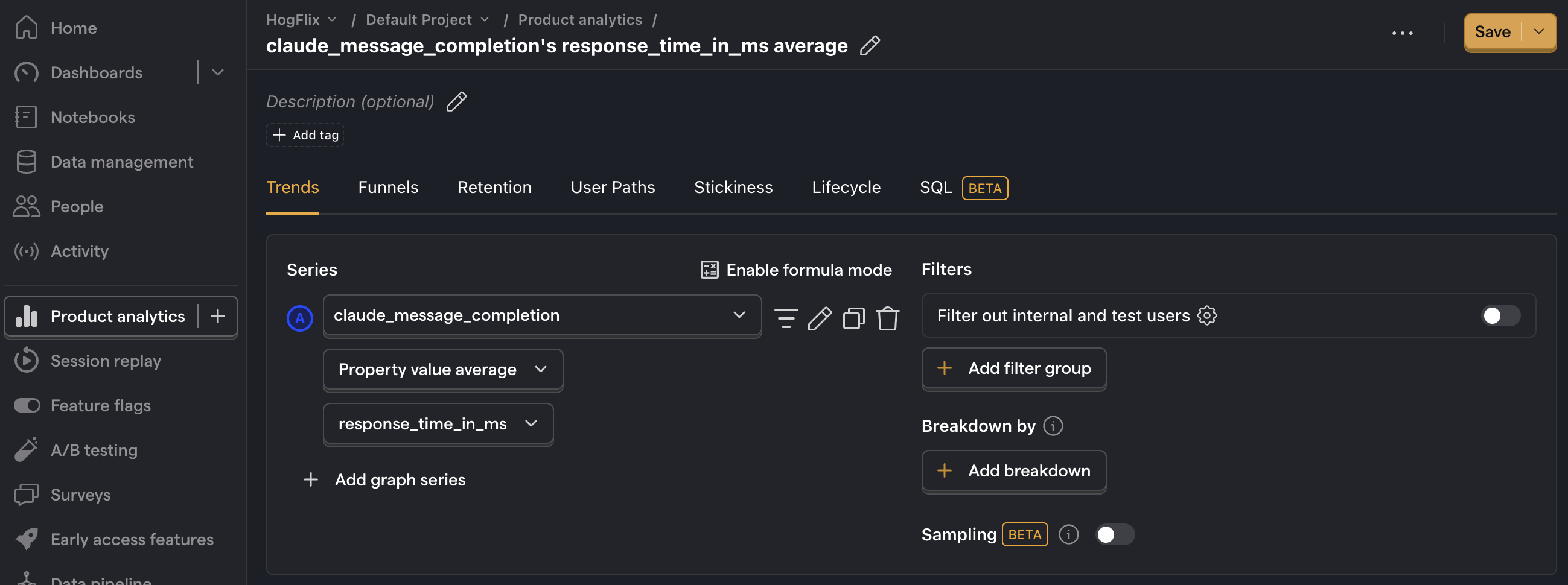 Average API response time in PostHog