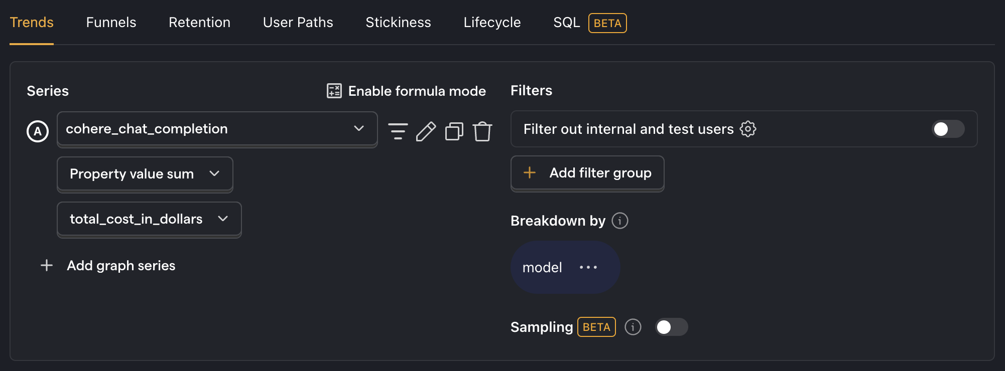 Total Cohere costs per model in PostHog