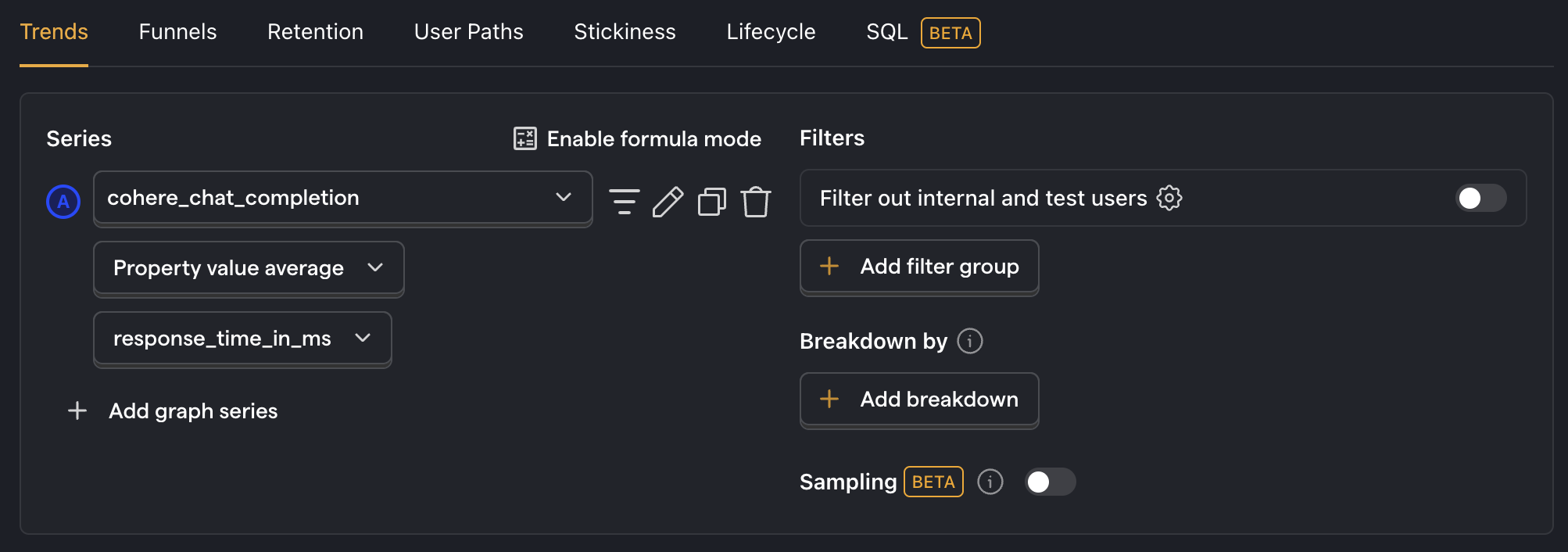 Average API response time in PostHog