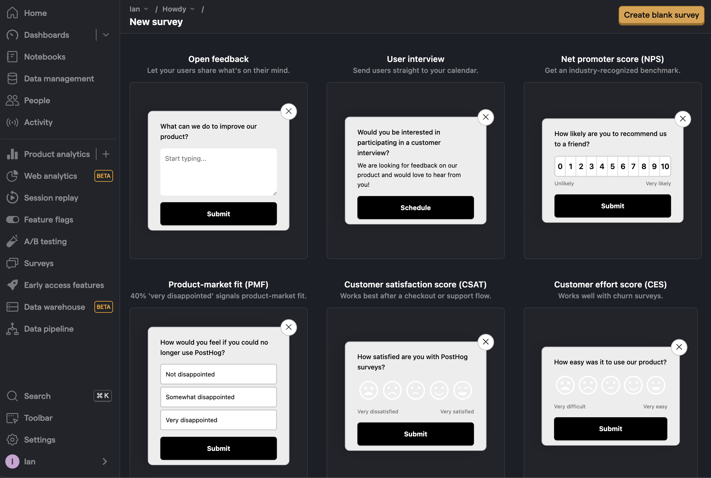 Survey templates