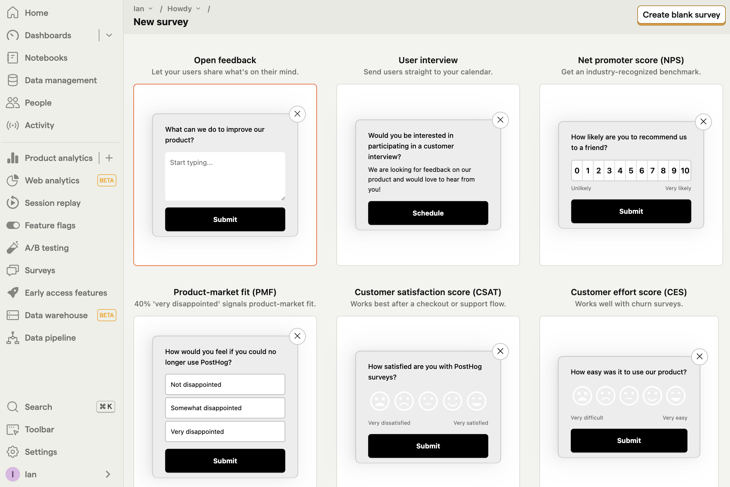 Survey templates