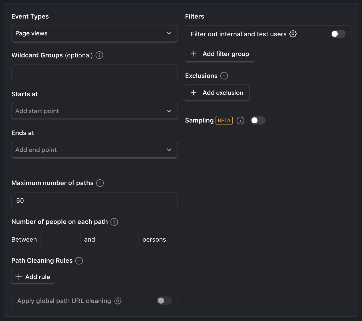 Configuration options for creating paths