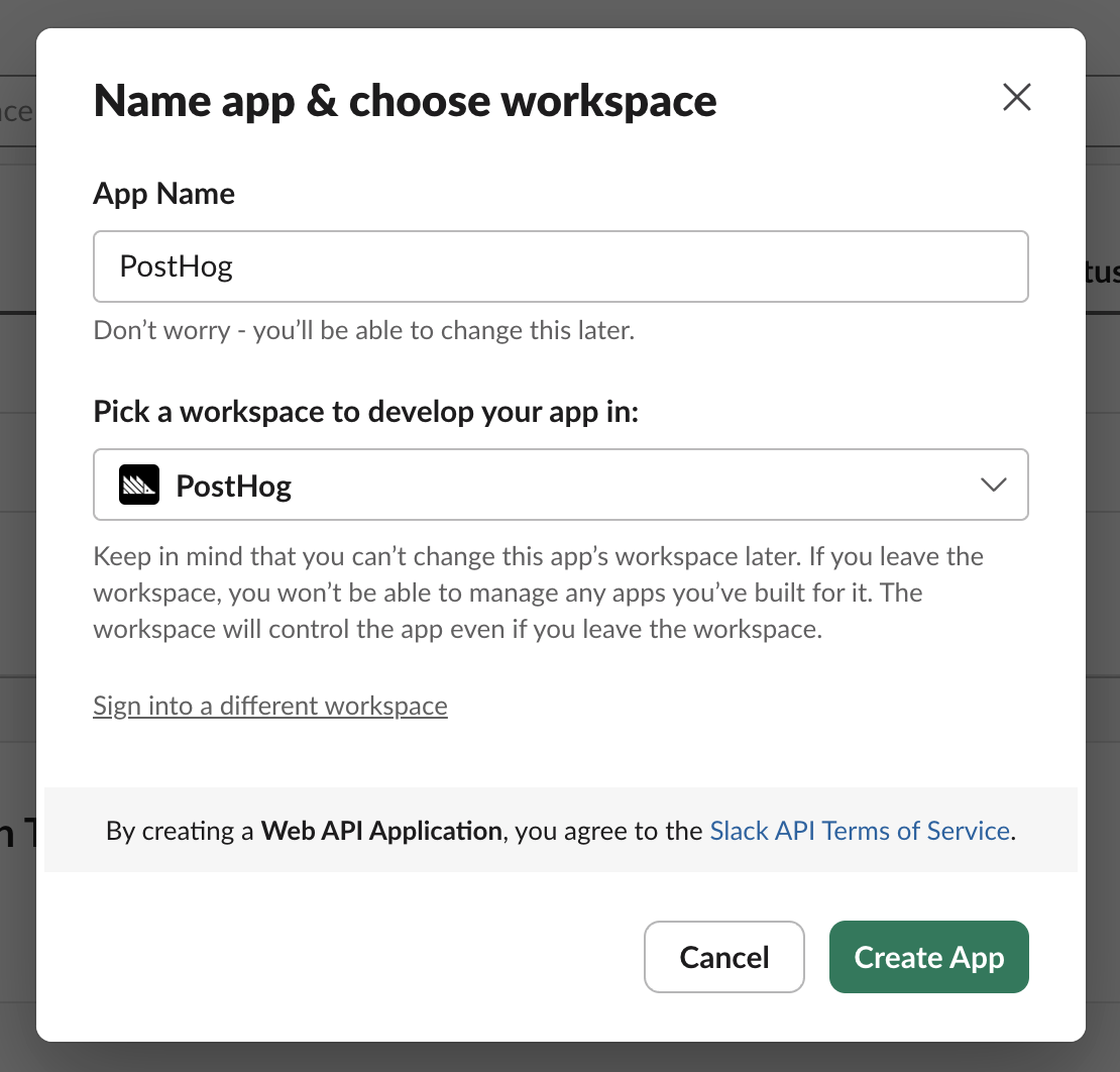 How to create a new Slack app